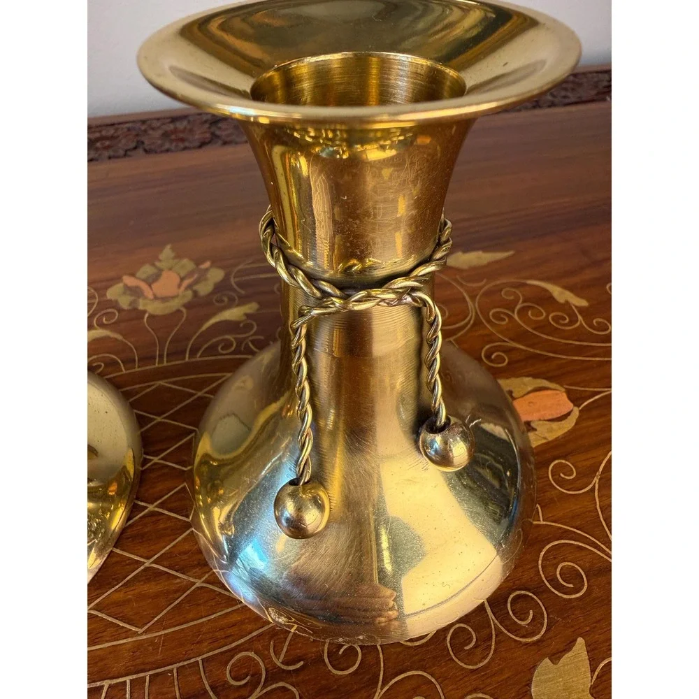 Vintage Brass Candlestick Pair • Tassel Taper Candle Holders